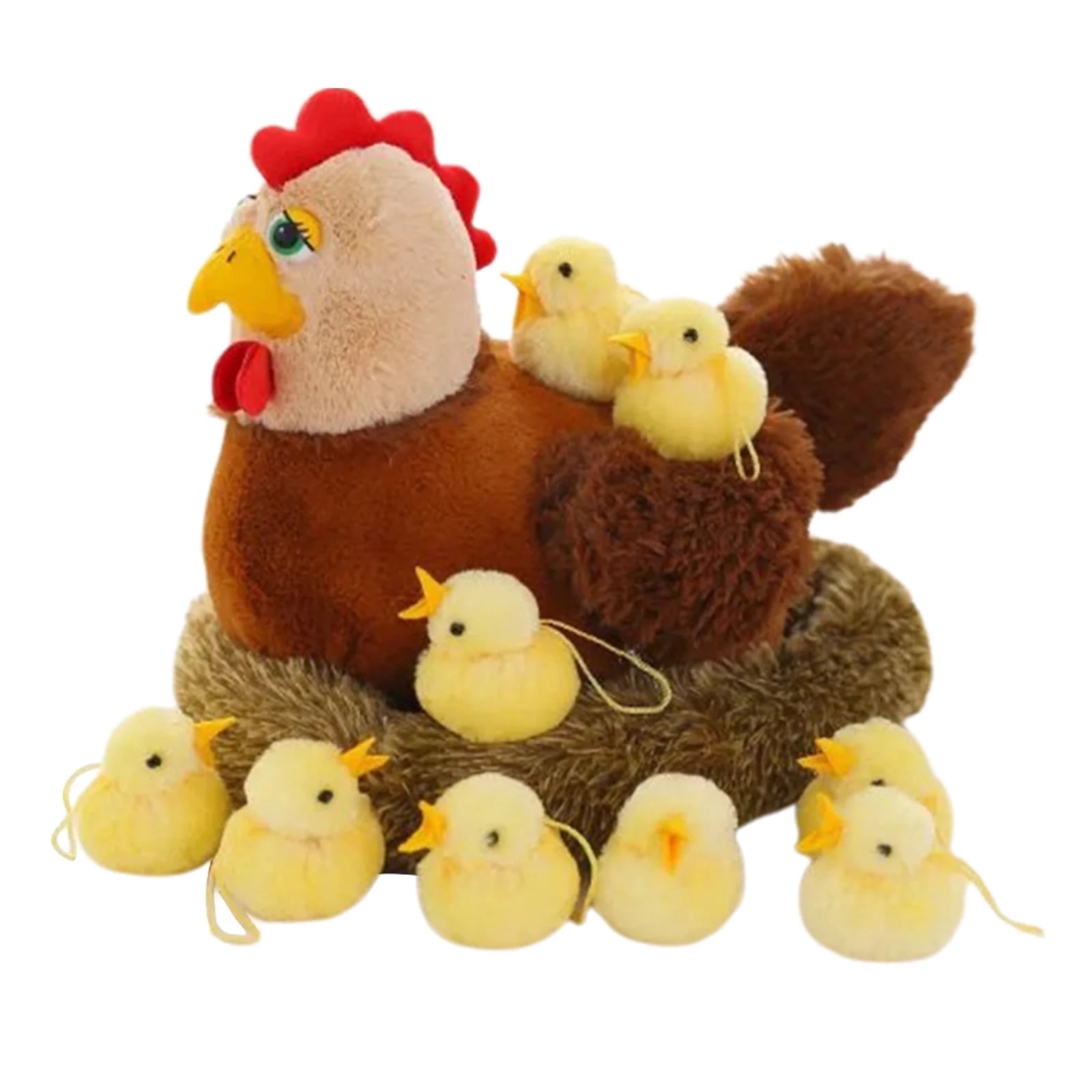 BESTSKY 2026 New Stuffed Animals 13.8 Inch Mommy Farm Hen Plush with Henhouse Plushie/10 Little Baby Chicks Toys Cute Weighted Stuffed Animals with Chicken Croak Sound