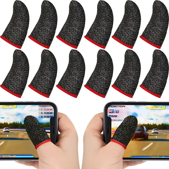 BESTSKY 2026 New Thimbles Anti-Sweat Gamer Finger Covers Touch 15Pcs for Mobile Gaming,Tablet,Smartphone,Esports,Online Games - Red Brim