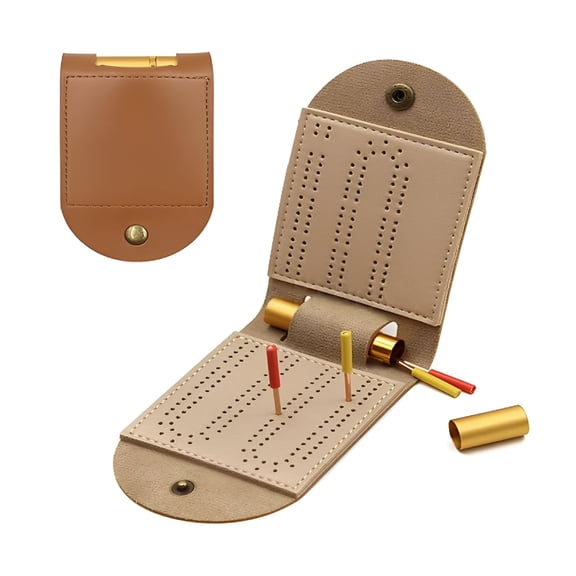 BESTSKY 2026 New Travel Cribbage Board Leather Cribbage Board Game Set with 2 Track Layout 4 Pegs for Travel,Outdoor Games,Family Fun,Game Night,Portable Entertainment,Classic Board Games