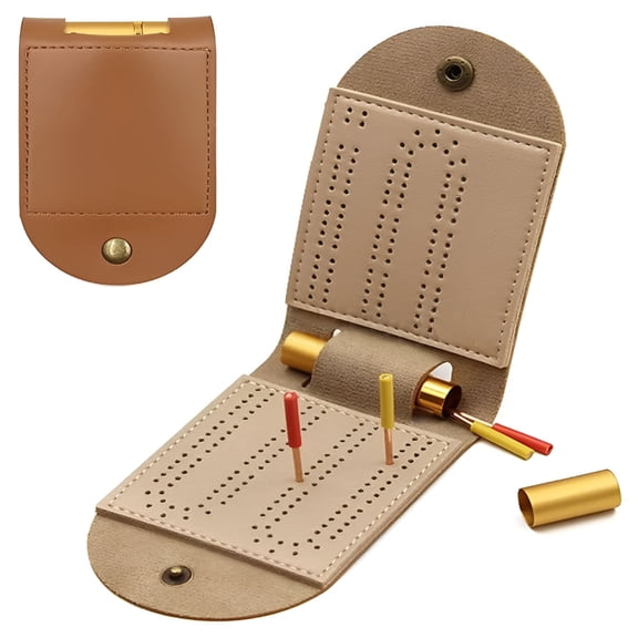 BESTSKY 2026 New Travel Cribbage Board Leather Cribbage Board Game Set with 2 Track Layout 4 Pegs,For Travel,Family Gatherings,Camping,Road Trips,Leisure Time Activities