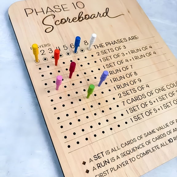BESTSKY 2026 New Wooden Score Board for Phase 10,Classic Family Board Game Scorecard,Dice and Card Game Score Sheets