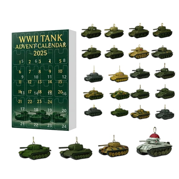 BESTSKY 2026 New Wwii Tank Advent Calendar with 24 Unique Military Miniature Tank Models Educational Countdown Gift Set for Adults Collectors Holiday Decorations