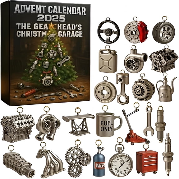 BESTSKY 2026 Newcar Advent Calendar: the GearheadS Christmas Garage-24 Mini Car Parts Tool Ornaments Automotive Countdown Gift for Mechanics Car Lovers&Gearheads