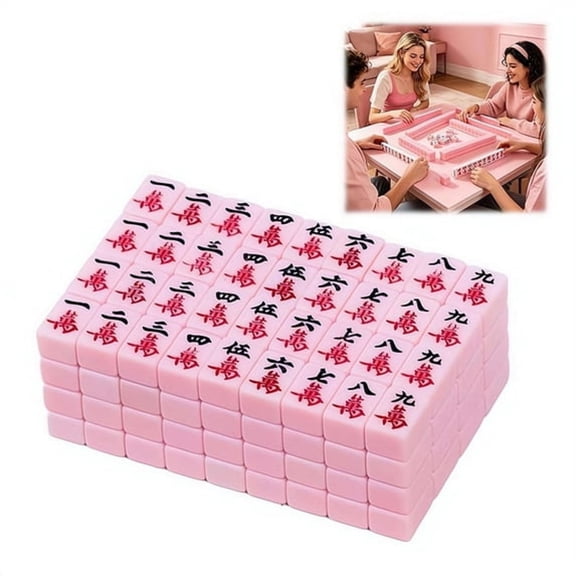 BESTSKY 20Mm Mini Mahjong Tiles, Compact Cartoon Small Mahjong Set, Portable Table Game for Travel, Camping & Dormitory