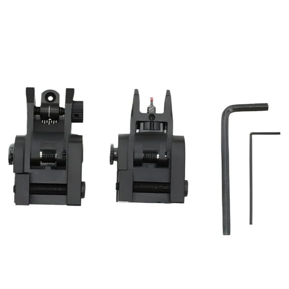 BESTSKY 20Mm Picatinny Flip Up Sight Set Adjustable Folding Front and Rear Iron Sights with Windage & Elevation Knobs,Fiber Optic Dot,Cnc Aluminum Backup Mount Kit