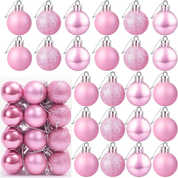 BESTSKY 24 Count Mini Pink Ornaments for Mini Christmas Tree,Small Shatterproof Christmas Tree Ornaments Balls Party Decorations,1.2In Pink Christmas Ornaments