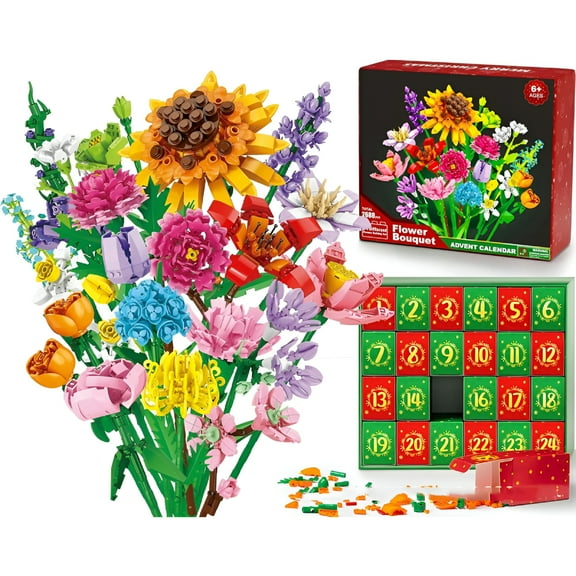 BESTSKY 24 Days Botanical Building Blocks Advent Calendar, Wildflower Bricks