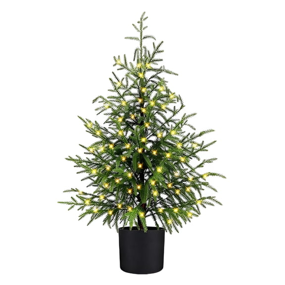 BESTSKY 24 Inch Norfolk Pine Artificial Christmas Tree, Pre-Lit Tabletop Tree with Warm Lights for Front Door and Indoor Decor