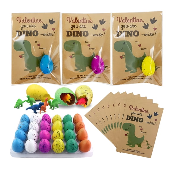 BESTSKY 24 PCS Dinosaur Eggs That Hatch Growing Valentine Eggs with Mini Dinosaur Toys Inside for Boys Girls Toddler School Class Classroom Party Favors
