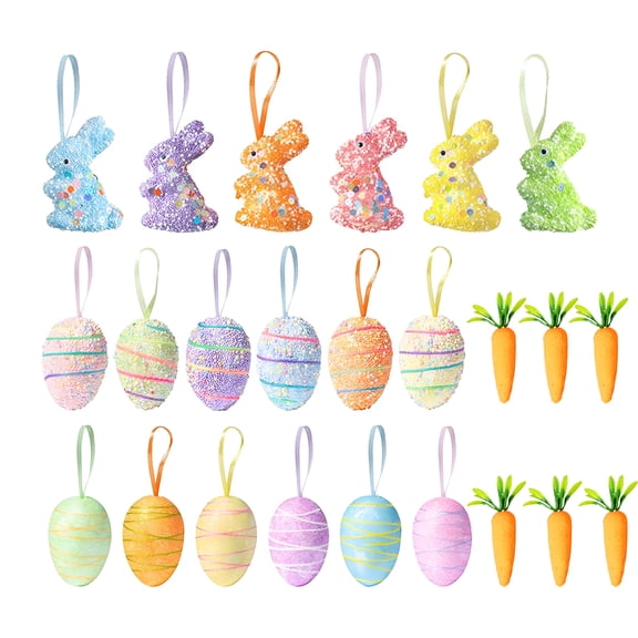 BESTSKY 24 Pack Easter Egg Ornaments Colorful Foam Easter Hanging Artificial Carrots for Easter Tree Decorations Spring Party