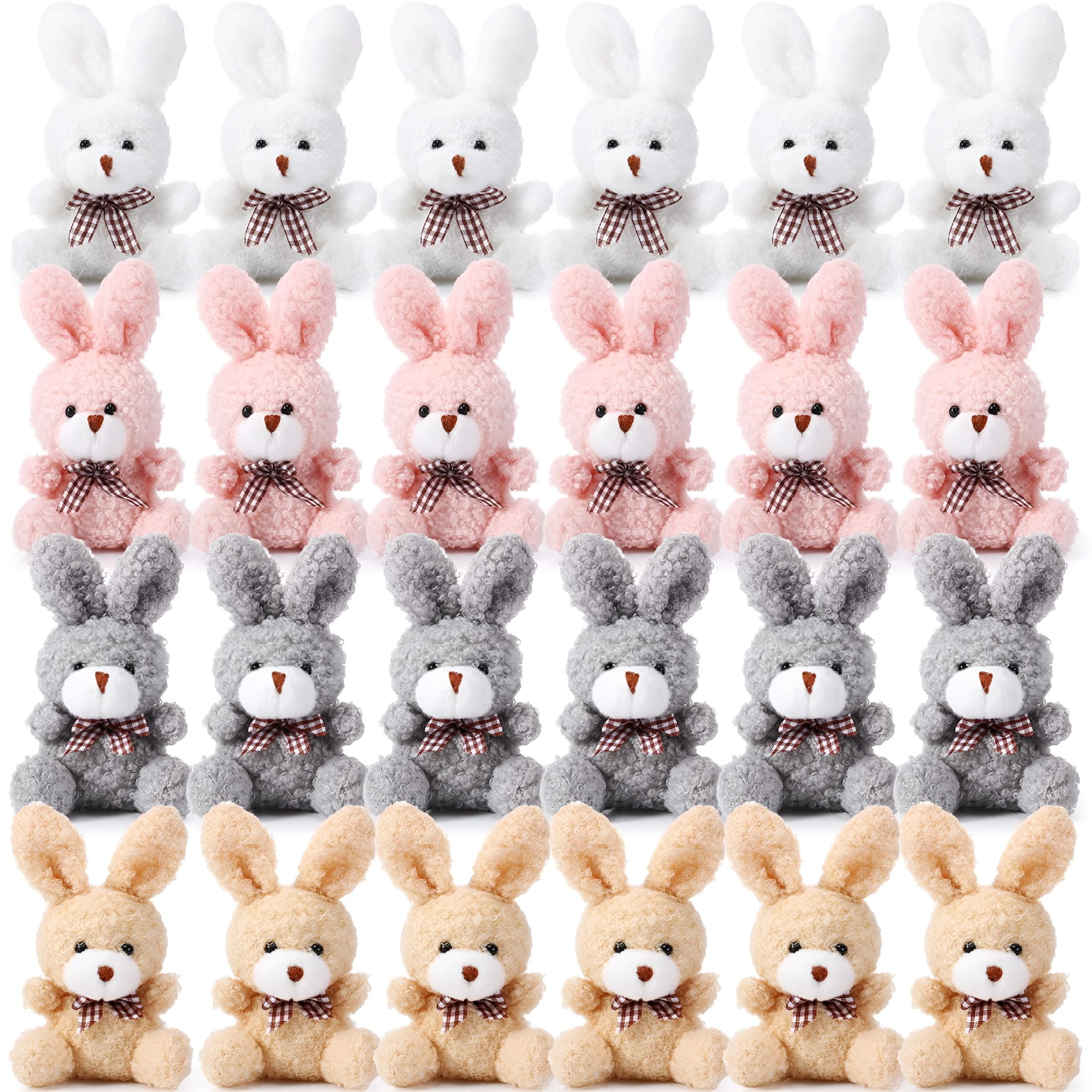 BESTSKY 24 Pcs Plush Bunny Stuffed Animal Bulk 4.7 Inch Mini Bunnies Keychain Doll Furry Rabbit with Bow Tie for Birthday Xmas Easter