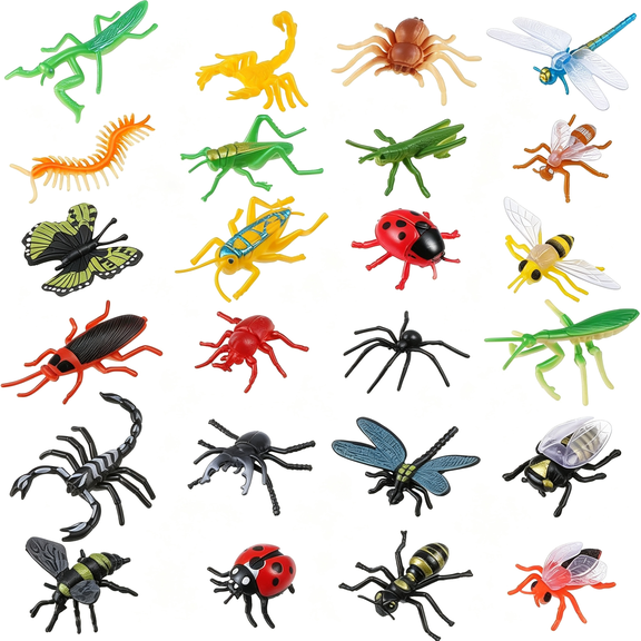 BESTSKY 24Pcs Fake Bugs Realistic Bug Toys Fake Insects Plastic Insects for Education Themed Insect Party Halloween Party April Fools' Day Decorations Realistic Bug Toys