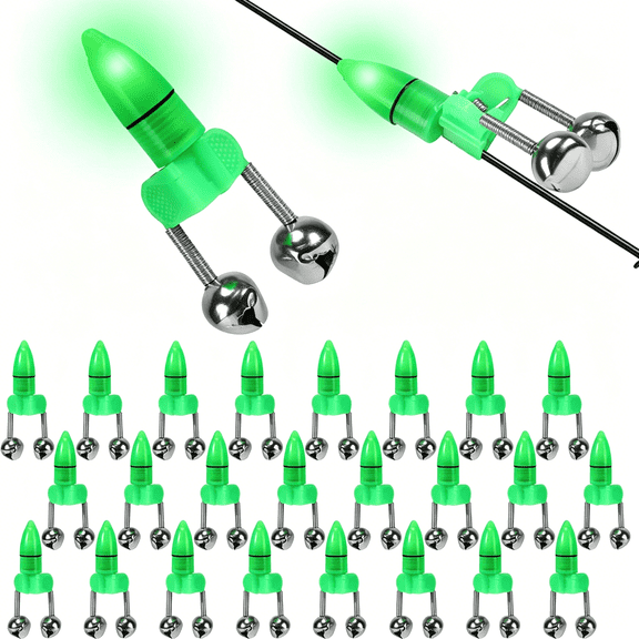 BESTSKY 25 PCS Fishing Rod Bells with Tip up Lights,Dual Fishing Bite Alarms for Fishing Poles,Bright LED Fishing Lights for Night Fishing,Ice Fishing,Anti-Slip Clip Fishing Alert Bells for Rods