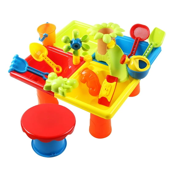 BESTSKY 25 Pieces Kids Sand and Water Table Beach Toys Gift Multifunctional Age 1-3 Summer Toys Sensory Play Table for Summer Outside