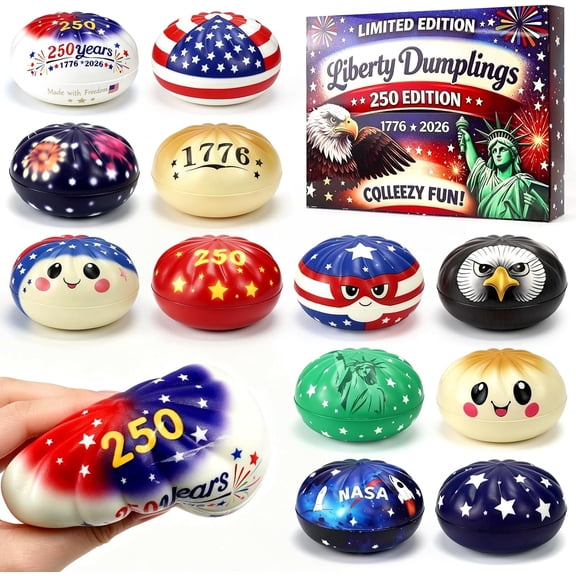 BESTSKY 250Th Anniversary Usa Themed Dumpling Squishies Set, 12 Unique Commemorative Style Soft Stress Balls, Squeeze Fidget Toys, Anxiety Relief Squishies Dough Gifts For, Suitable for Ages 18 Up