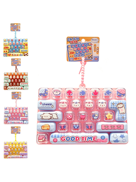 26-Key Cute Cartoon Clicky Keyboard Fidget Toy Keychain Fidget Keyboard with 26 Keys,Stress Relief Keycap Clicker with Sensory Buttons Keyring Bag Pendant