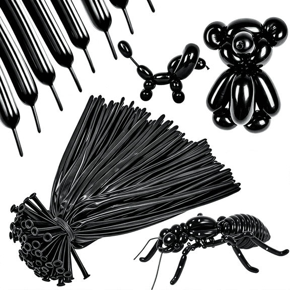 BESTSKY 260 Long Balloons 100 Pack Black Twisting Animal Balloons|Thick Latex Easy Twist Modeling Long Magic Balloons for Tying Balloon Arch Animal Model Halloween Birthdays Party
