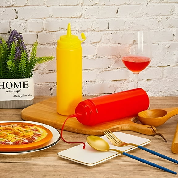 BESTSKY 2PCS Fake Squirt Mustard and Ketchup Bottle,Fake Mustard Bottle,Phoney Red Ketchup Bottle Plastic Condiment Squirt Dispenser Novelty Prank Toy