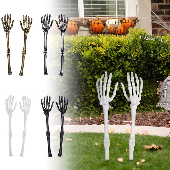 BESTSKY 2PCS Realistic Skeleton Hands Halloween Outdoor Decor,Plastic Arms with Stakes,Creepy Hands Arms Stakes,for Outdoor Party Yard Garden Graveyard Haunted House Halloween Decor Props