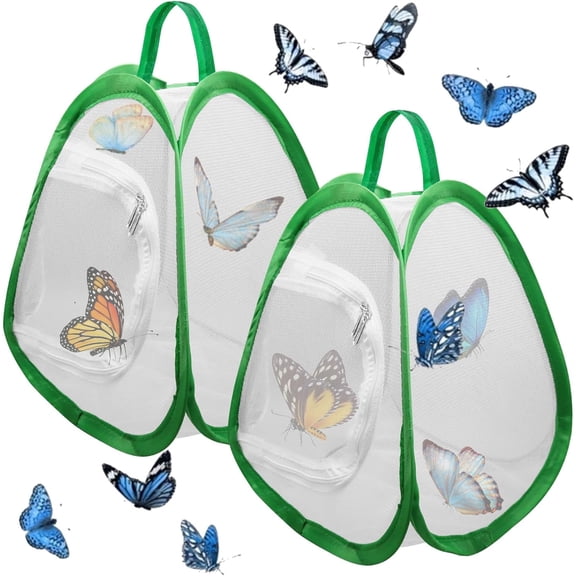 BESTSKY 2Pcs Butterfly Net,Foldable Bug Catcher for Kids Butterfly Kit with Live Caterpillars,Live Caterpillars for Butterflies Kit Portable Zippered Butterfly Home Feeding Caterpillar Butterfly
