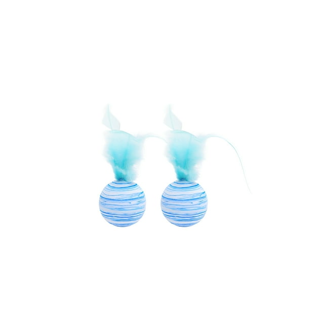 BESTSKY 2Pcs Cat Ball Toy,Bird-Flight Imitation Cat Enrichment Toys for Indoor Cats,Azure Stripe Gentle Feather Blend Cat Toys Interactive,Color-Mixing1