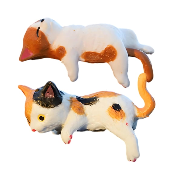 BESTSKY 2Pcs Cat Figurines,Mini Cartoon Cat Resin Animals,Realistic Resin Sculpture Small Cat Figurines,Style1