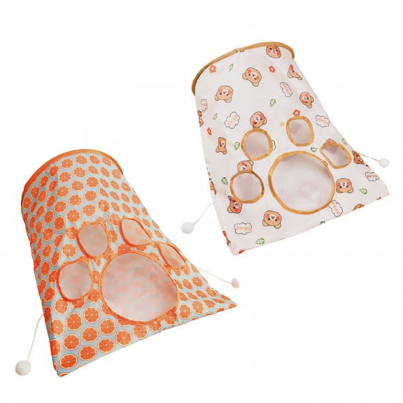 BESTSKY 2Pcs Cat Tunnel,Fun Sound Effects Cat Tunnels,Stimulate Cat'S Natural Curiosity Cat Tunnel Bed,Orange&White,35*45*30cm