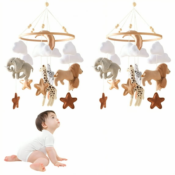 BESTSKY 2Pcs Crib Mobile,Adjustable Volume Control Mobile for Crib,Warm Lighting and Cozy Atmosphere Baby Mobile