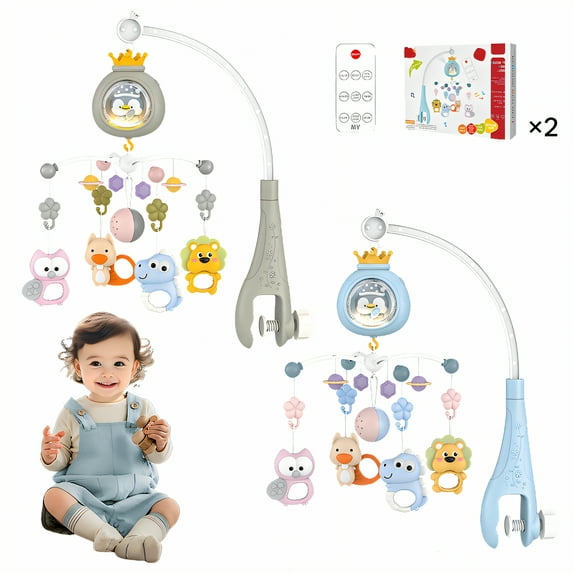 BESTSKY 2Pcs Crib Mobile,Soft and Calming Musical Tones Crib Toys Hanging,Vibrant and Attention-Grabbing Colors Crib Mobile for Boys,Color Mixing1