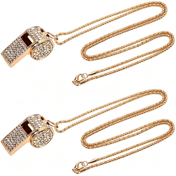 BESTSKY 2Pcs Diamond Metal Bling Crystal Rhinestone Whistles with Chain Lanyard Shining Loud Sound Sports Gift Gear for Referees Teachers Officials Basketball Football Sports Training