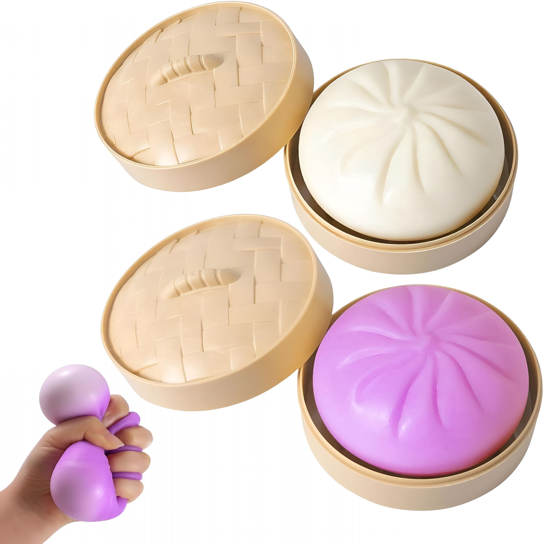 BESTSKY 2Pcs Dumpling Soft and Fluffy,Giant Dumpling Soft and Fluffy,Mystery Soft and Fluffy Dumpling Box,Jumbo Bao Bun Slow Rising Squeeze Decompression Item with Steamer Box for Adults