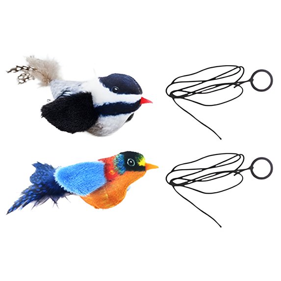 BESTSKY 2Pcs Flapping Bird Cat Toy,Fun Bird Calls Bird Cat Toy,Active Cat Chase Chirping Bird Cat Toy Flapping Wings,Black&Beige