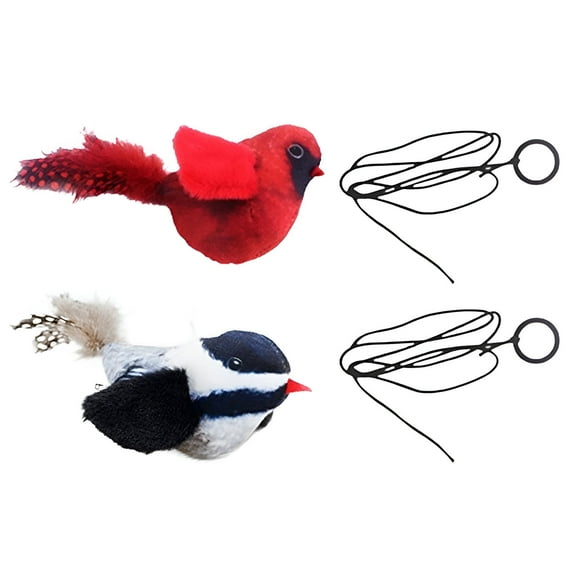 BESTSKY 2Pcs Flapping Bird Cat Toy,Interactive Cat Toy Bird Cat Toy,Natural Bird Chirps Cat Bird Toy Flapping,Red&Black