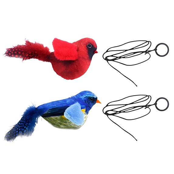 BESTSKY 2Pcs Flapping Bird Cat Toy,Realistic Bird Sounds Bird Cat Toy,Engaging Hunting Fun Chirping Bird Cat Toy Flapping Wings,Red&Blue
