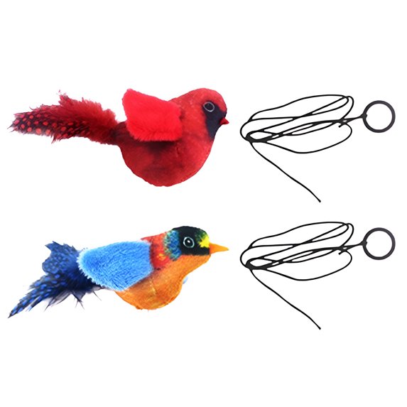 BESTSKY 2Pcs Flapping Bird Cat Toy,Sound-Activated Cat Bird Toy Flapping,Realistic Bird Experience Chirping Bird Cat Toy Flapping Wings,Red&Beige