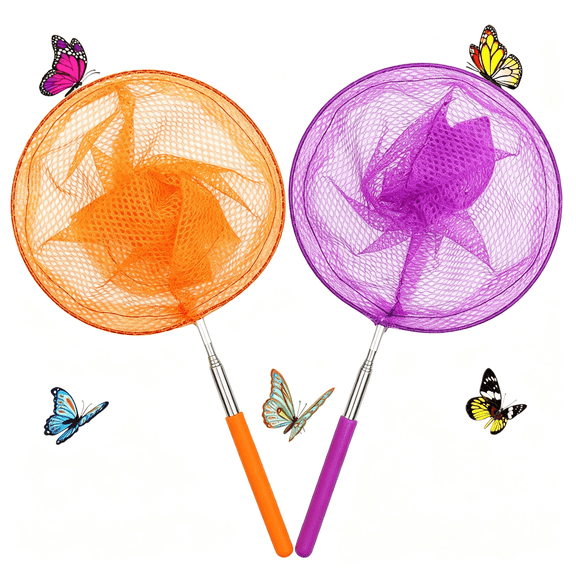BESTSKY 2Pcs Insect Catching Nets, Telescopic Stainless Steel Pole, Fishing Nets,Butterfly Nets, Nature Exploration Toys for Kids Outdoor Playing Butterfly Net for Kids