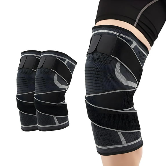 BESTSKY 2Pcs Knee Pads for Men,Compression Adjustment Straps Knee Brace,Double Strap Wrap for Men,Gray,XXL