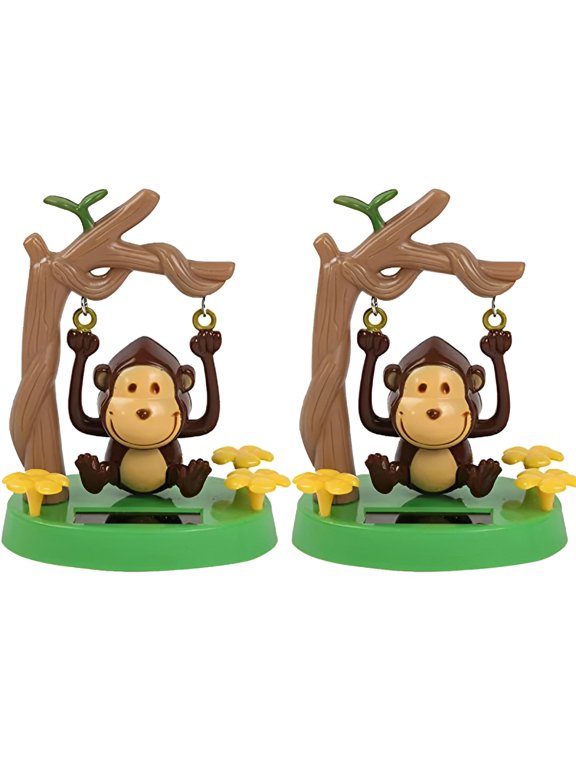 2Pcs Solar Powered Dancing Monkey Bobblehead, Swinging Car Dashboard Ornament, Cute Shaking Figurine for Office Desk, Home, and Kids Gift