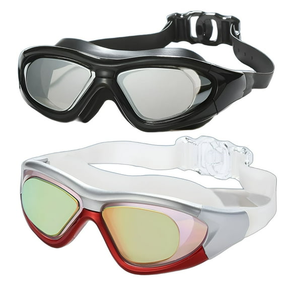 BESTSKY 2Pcs Swim Goggles,Electroplated Lenses Goggles,Wide Frame Vision Swimming Goggles,Mixing1