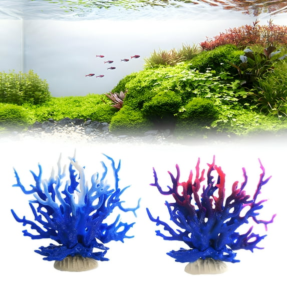 BESTSKY 2Pcs Turtle Tank Accessories,PVC Aquarium Plants,Artificial Coral Fish Tank Decorations,Landscaping Decorations Aquarium Accessories,Blue and Purple