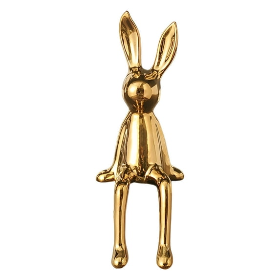 LAMIRO Easter Bunny Decor - Gold & Ceramic Shelf Sitter Figurine for Desktops, Cabinets, Bookshelves