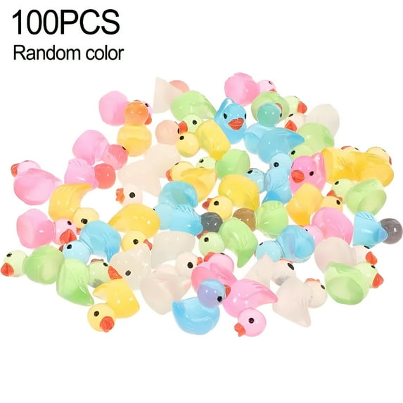 LAMIRO Assorted 100 Duck Rubber Ducks - Miniature Glow In The Dark Resin Figures