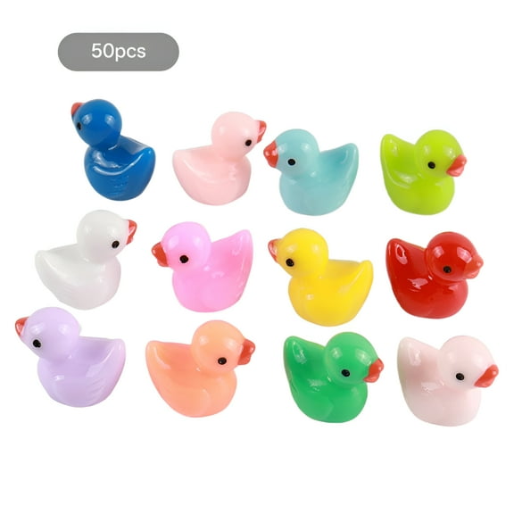 LAMIRO 50Pcs Resin Duck Toy Colorful Small Duck Ornament Tiny Animal Figurine Miniature Statue Desktop Decoration Baby Bath Toy