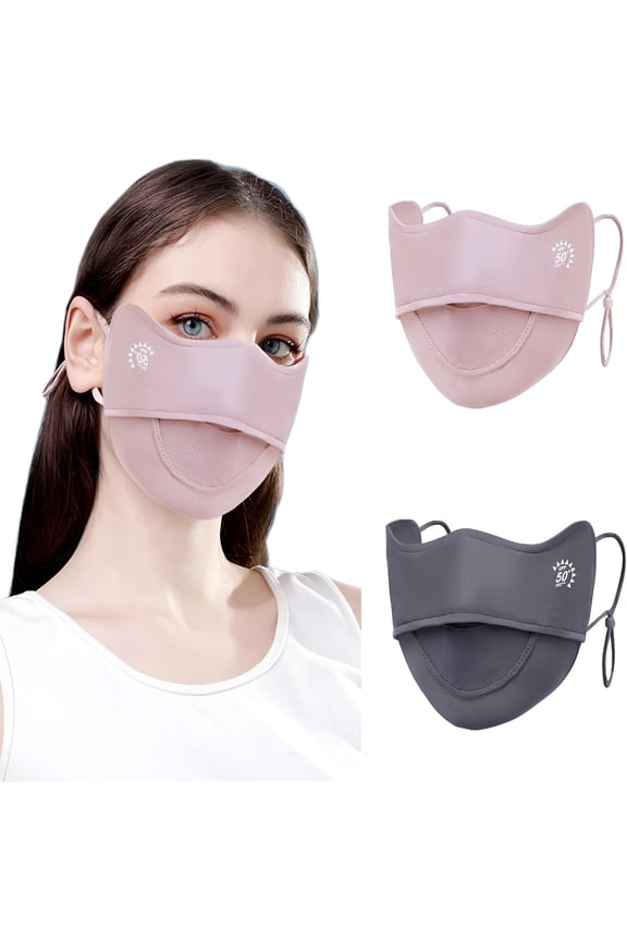 2Pcs UV Face Mask, Sun Masks for Women, Cooling Breathable Face Cover for Outdoors, Washable Reusable