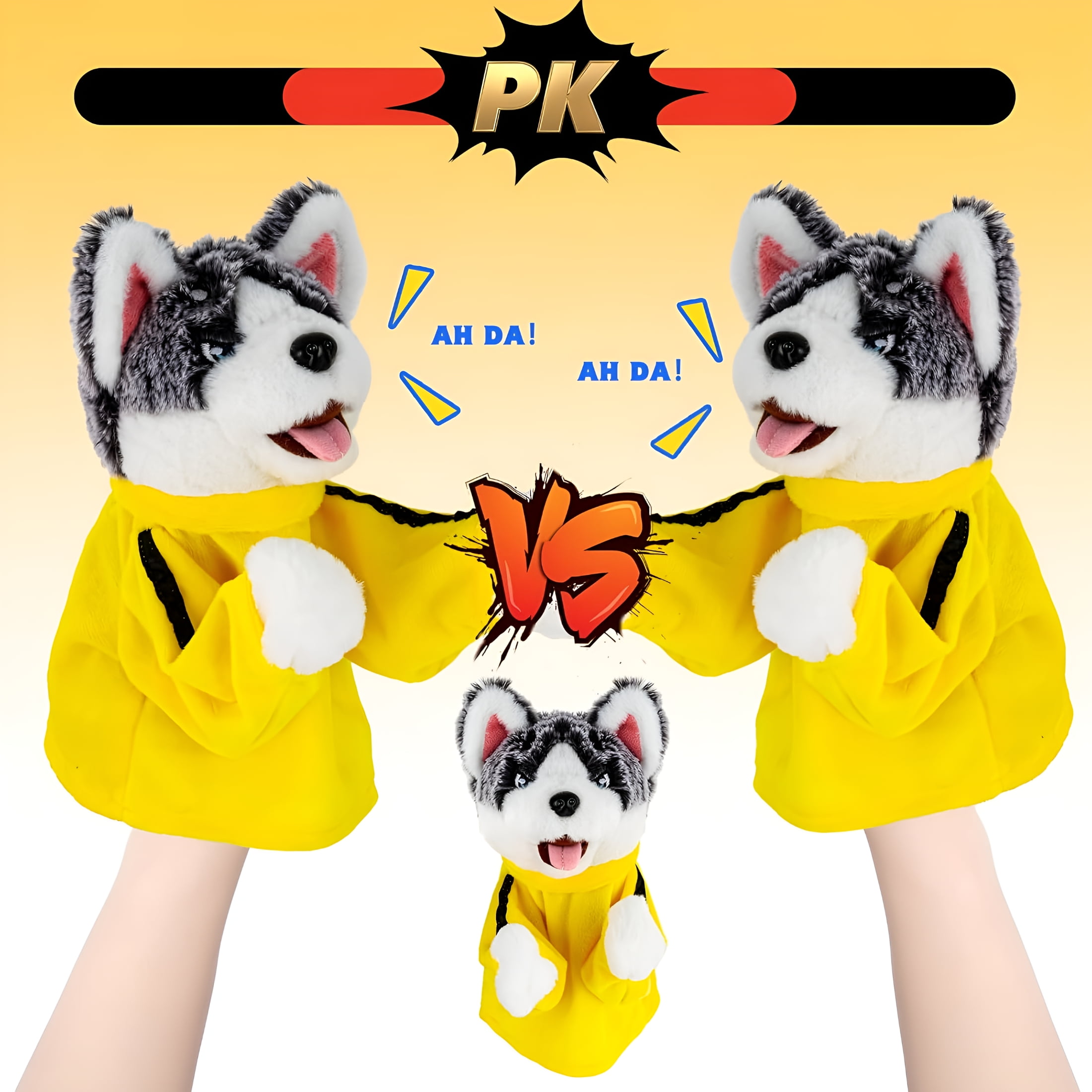 2 Títeres De Mano De Husky Kung Fu – Peluche Suave Con Sonido, Juguete Interactivo De Boxeo Para Niños Y Adultos, Pilas Incluidas