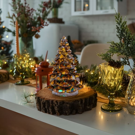 BESTSKY 3.5In Decorative Tabletop Christmas Tree-Mercury Glass Crystal Quartz Ornament-Sparkling Holiday Centerpiece,Festive Home Decor,Unique Gift Idea