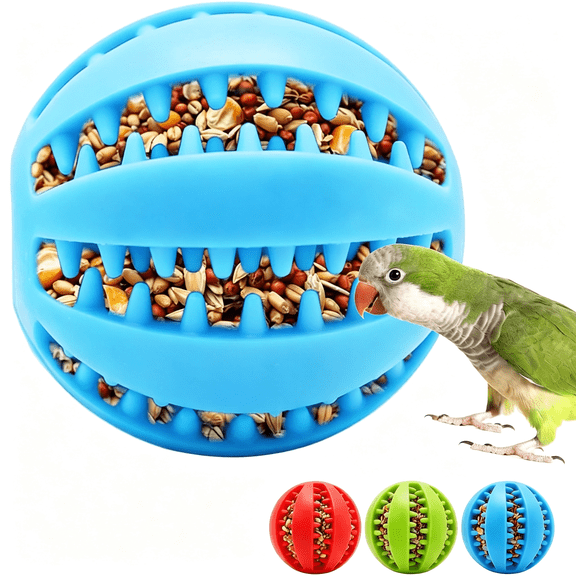 BESTSKY 3 Pack Bird Foraging Toys,Parrot Chew&Treat Dispenser Balls,Slow Feeder Enrichment Rubber Toys for Parakeets,Cockatiels,Conures,Lovebirds,Small Birds&Small Pets