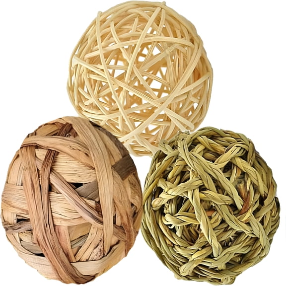 BESTSKY 3 Pack Rabbit Chew Ball,Assorted Grass Teething Toy for Small Pocket Pet,Dental Wear Support,Boredom Relief Activity,Safe Woven Treat Enrichment for Bunny Guinea Pig Hamster Rat