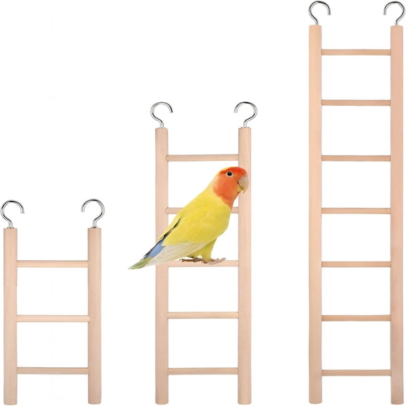 BESTSKY 3 Pcs Bird Cage Ladder,Parakeet Ladders Bird Ladder for Cage Wooden Hanging Parrot Wood Step Climbing Small Wooden Ladders for Birds Parakeets Parrots Cockatoo Lovebirds