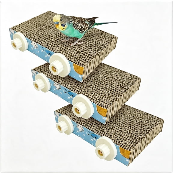 BESTSKY 3 Pcs Bird Cardboard Platform Hanging Parrot Cage Perch Bird Paw Grinding Stand Parakeet Chew Toys Parrot Cage Playground for Budgie Conure Cockatiel Finch (Small)